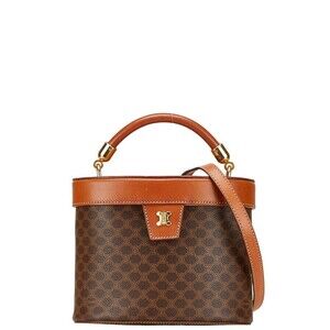 Celine Macadam Vanity Bag Shoulder Brown Leather